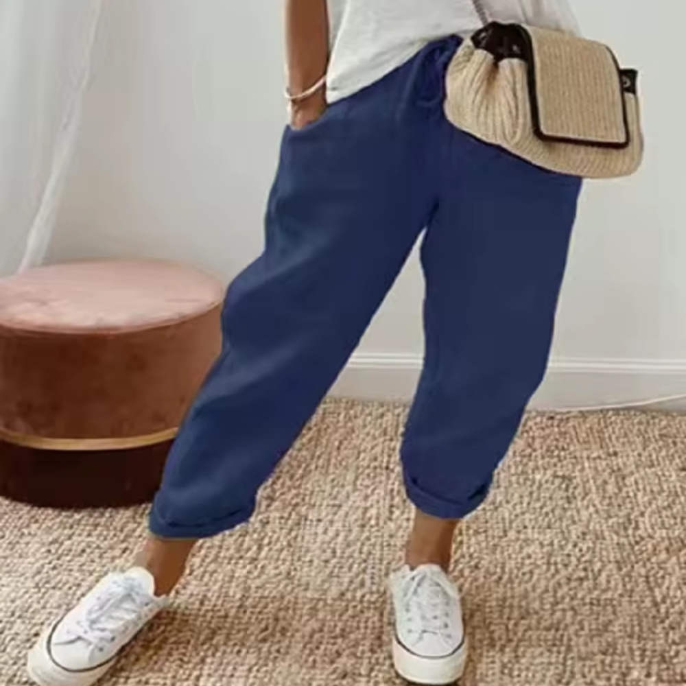 NWT Navy Blue Summer Linen Jogget Pants, Med